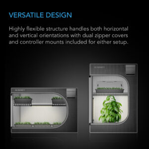 AC Infinity CloudLab Mini Grow Tent displayed in horizontal and vertical orientations with adaptable setup features