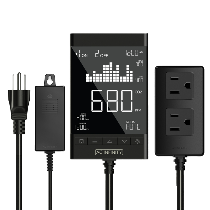 AC Infinity Controller 79 PRO alongside a smartphone showing real-time app control and monitoring