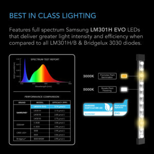 Chart showing performance comparison of Samsung LM301H EVO LEDs for horticulture lighting