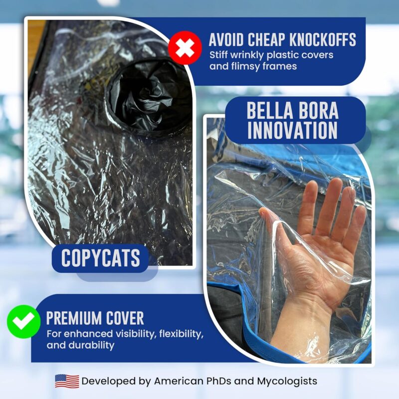 Comparison of low-quality and premium plastic covers for Bella Bora innovation, highlighting flexibility and durability